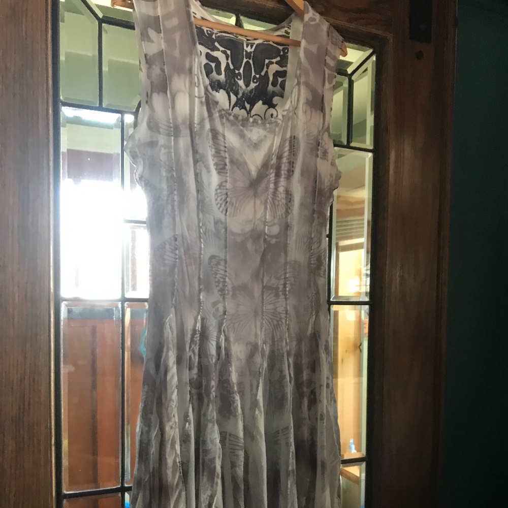 Swishy grey & white dress